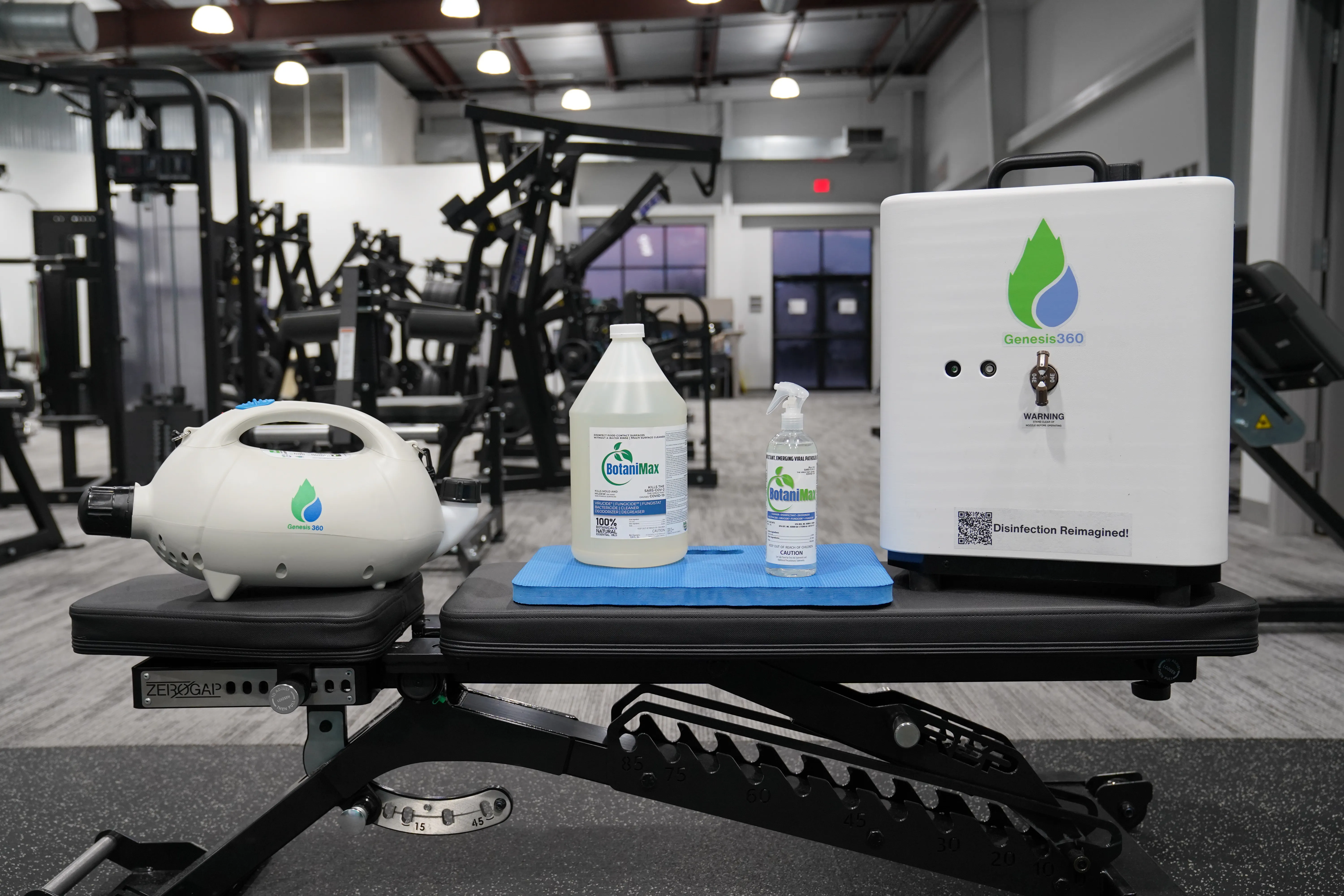 Genesis360 systems and BotaniMax products arranged inside an athletic training facility
